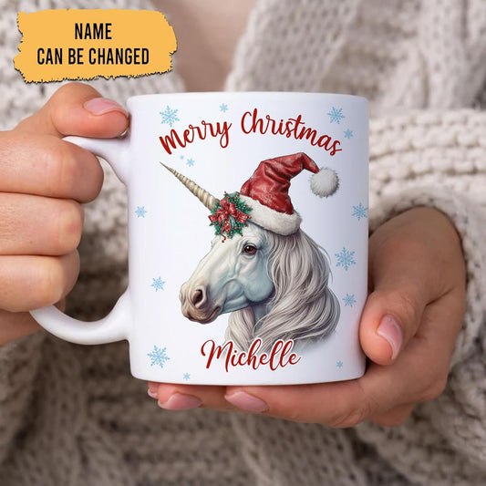Hyturtle Personalized Gifts Unicorn Lover - Unicorn Wearing Santa Hat Custom Name Ceramic Coffee Mug Cup 11oz - Cute Animal Lovers Gifts For Women, Girl kids Family On Birthday, Christmas