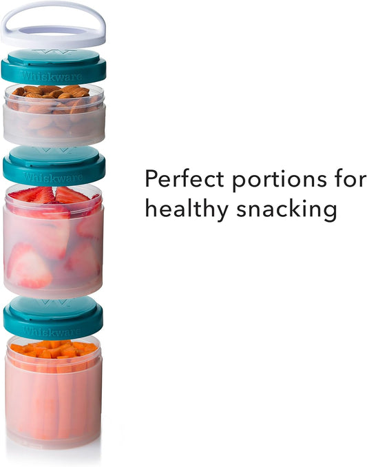 Whiskware Stackable Snack Containers for Kids and Toddlers, 3 Stackable Snack Cups for School and Travel, White and Mint