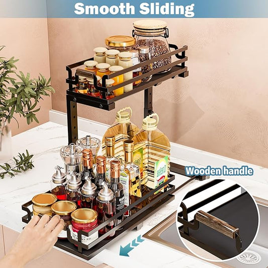 Under Sink Organizer, 2 Tier Slide Out Storage for Bathroom Kitchen (2 Pack)