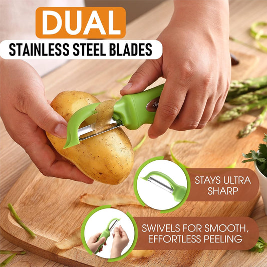 Spring Chef Premium Swivel Vegetable Peeler, Soft Grip Handle and Ultra Sharp Stainless Steel Blades - Perfect Kitchen Peeler For Veggie, Fruit, Potato, Carrot, Apple - Green