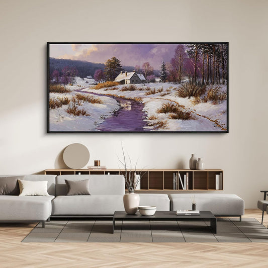 yiijeah Extra Large Canvas Wall Art - Living Room Wall Decor Purple Snowy Country Paintings Framed Wall Pictures Artowrk for Walls Bedroom Nature Rustic Landscape for Office Home Decor