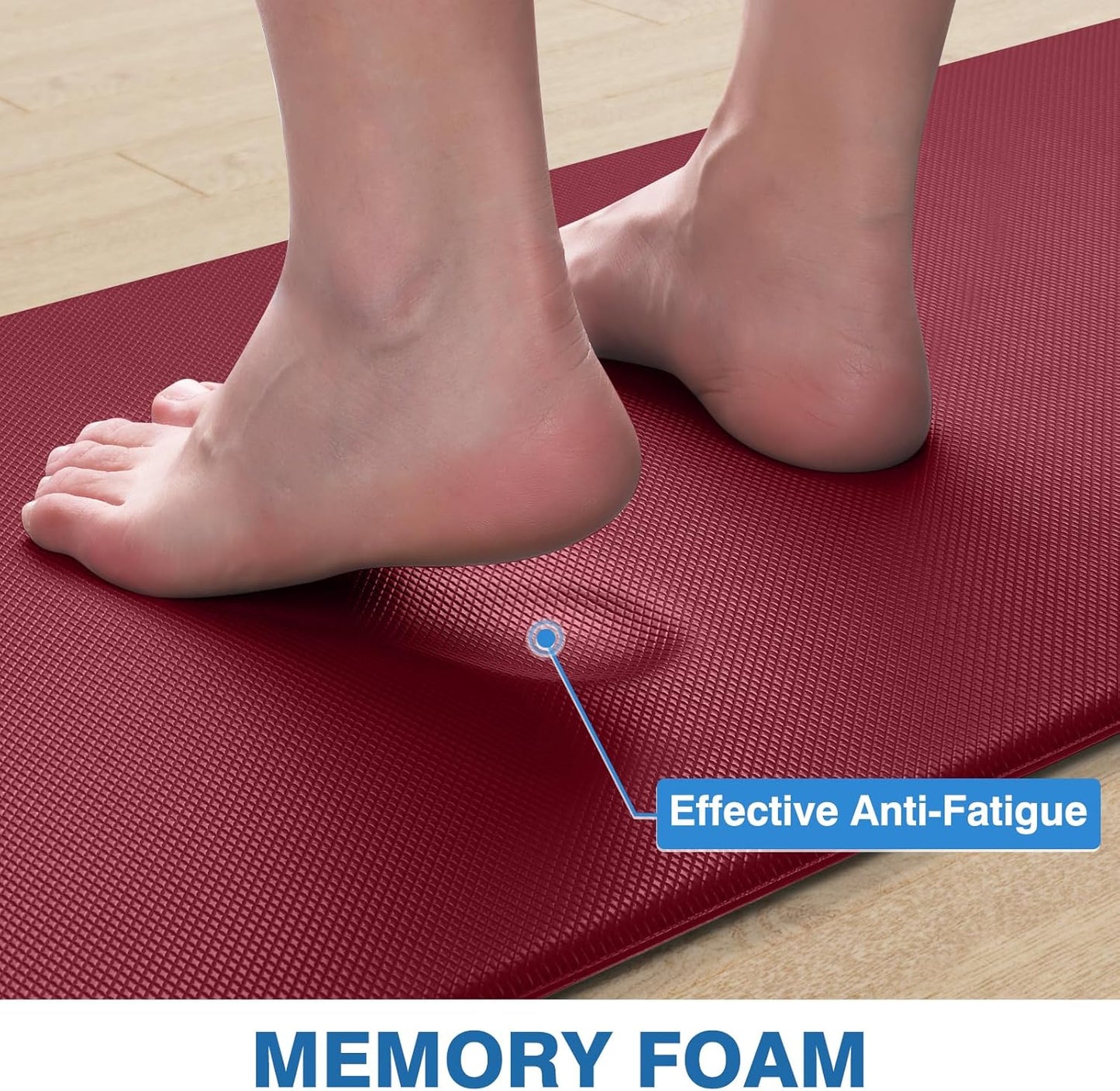 StepRite Kitchen Mats, 2PCS Kitchen Rugs, Cushioned Anti Fatigue Kitchen Mats for Floor, Non-Slip Standing Desk Mat, Waterproof Kitchen Rug Set for Kitchen, Floor, Office, 17.3"x30"+17.3"x47", Red