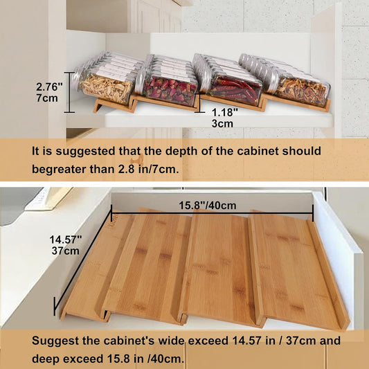 Spice Drawer Organzier,4 Tiers Bamboo Spice Rack Tray Insert for Cabinet Drawer Countertop, Kitchen Seasoning Storage Drawer Organization,14.57" Wide x 15.8" Deep (Hold UP To 32 Jars