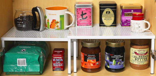 Simple Houseware Expandable Stackable Kitchen Counter Shelf Organizer, White, Metal Top, 11.25"L x 7.9"W x 5.4"H