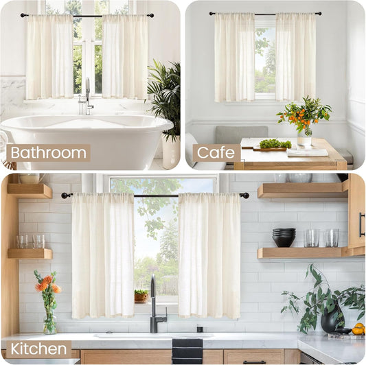 BGment Short Beige Linen Semi Sheer Curtains 36 Inch Length for Cafe Windows, Small Drapes Lightweight Country Textured for Bathroom Decor Rod Pocket, 2 Panels Set, 24 Inch Wide Each Panel