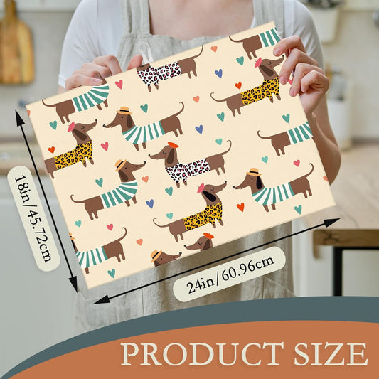 Dachshunds Dogs Dish Drying Mats 18x24 Inch,Leopard Print Hearts Dish Pad Drying Rack Mat for Kitchen Counter Ultra Absorbent Microfiber Dishware Coffee Maker Bar Countertop Decor