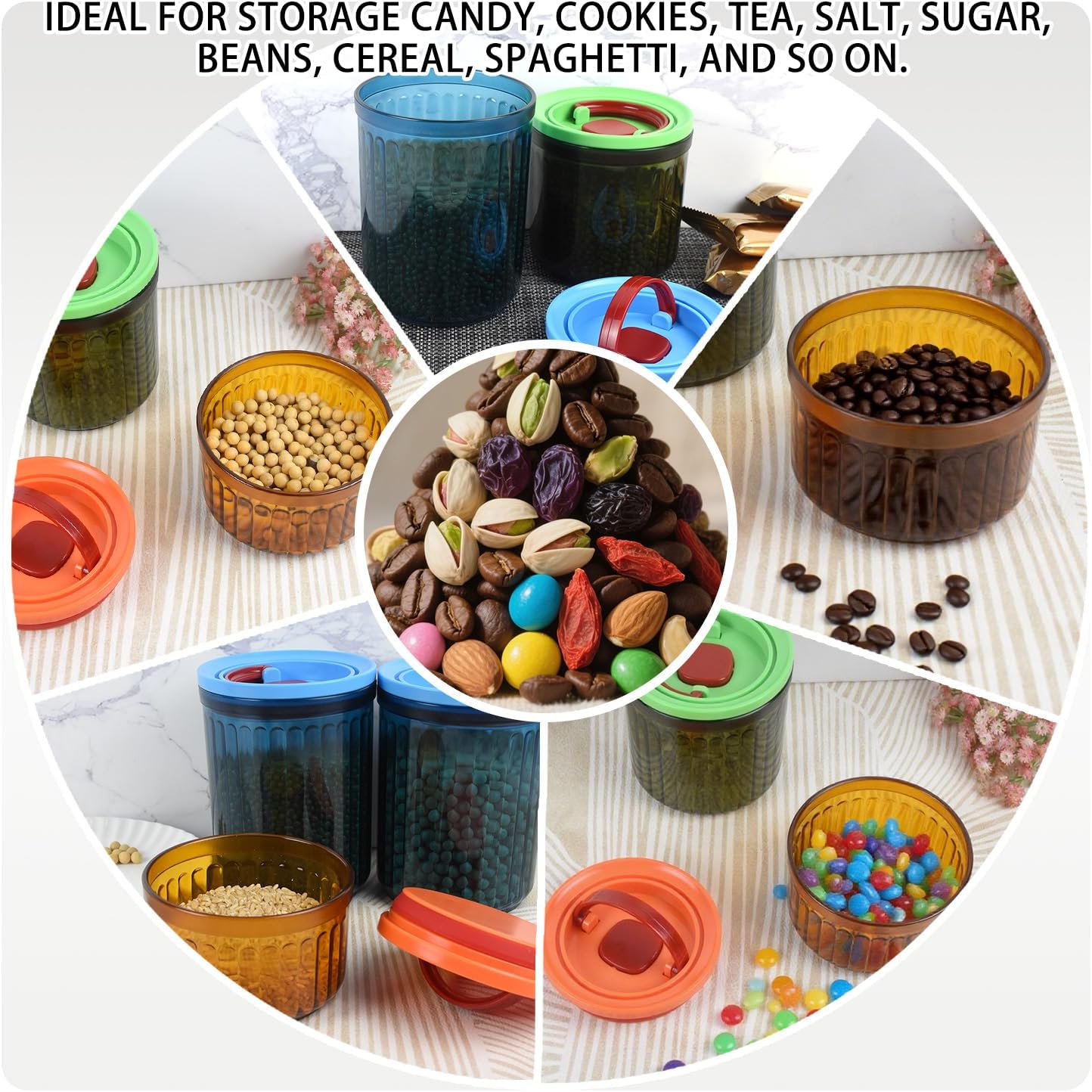 Airtight Food Storage Containers BPA-Free Stackable Air Tight Kitchen Pantry Organization Canisters Ideal for Storage Cereal Snack Flour Sugar Coffee Spaghetti (6pcs)