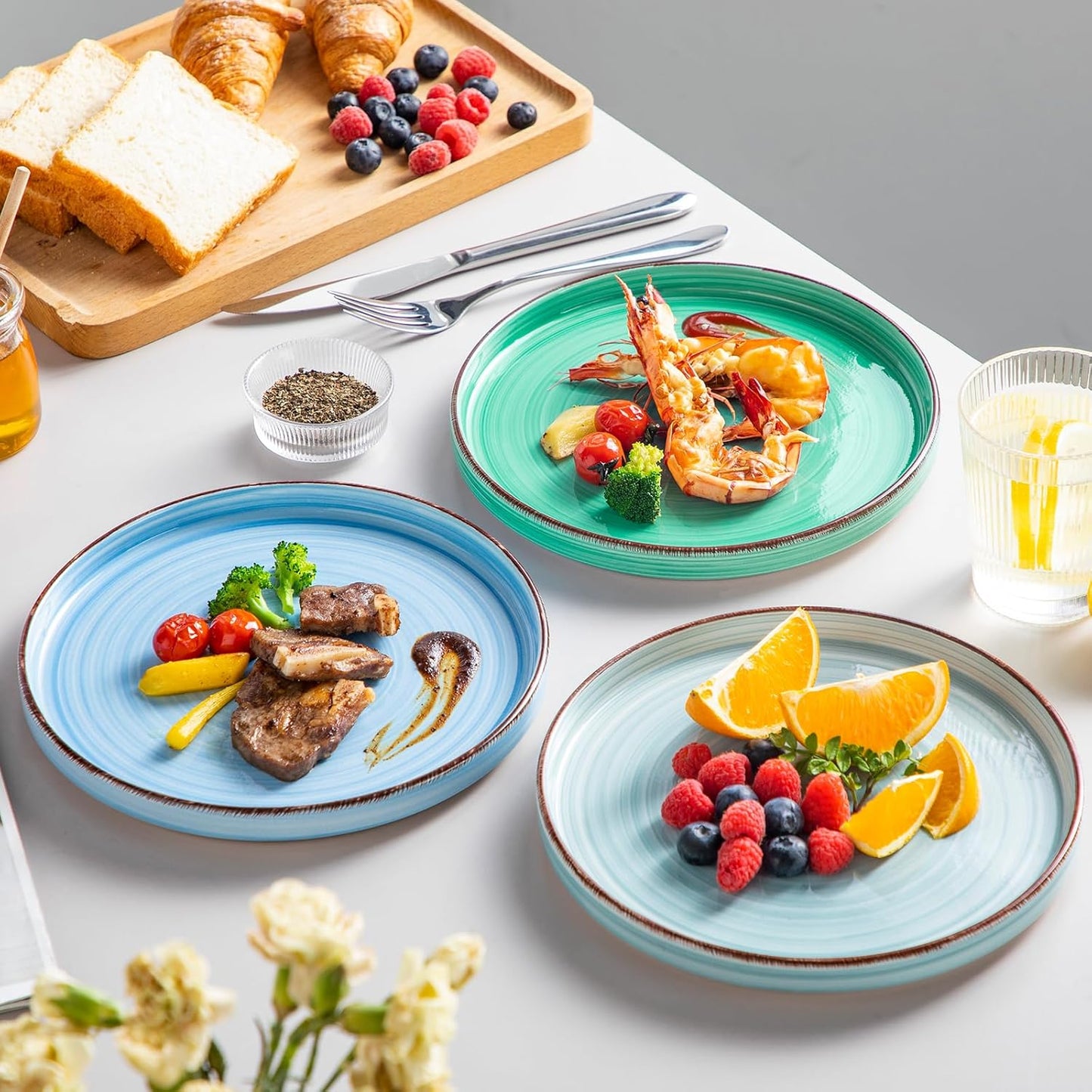 vancasso Bonita 8.5 inch Salad Plates, Ceramic Small Dinner Plates Set, Dessert Plates Set of 6, Microwave,Oven and Dishwasher Safe, Blue