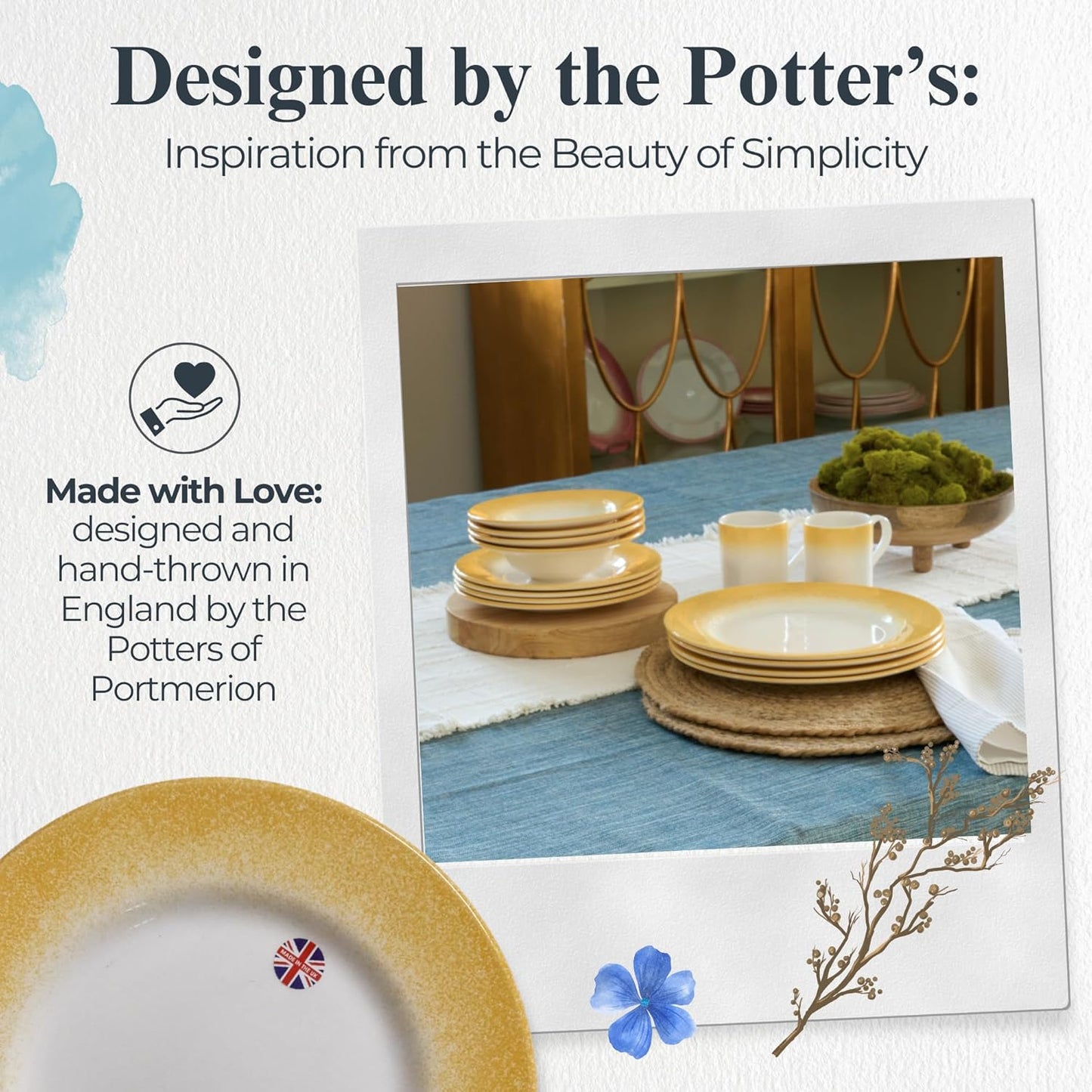Portmeirion Potter's Mist Dinner Plate (Set of 4) - 10.5" Earthenware Plates with Classic Mist Rim - Microwave, Dishwasher, Freezer, Oven Safe - Ideal Modern Dinnerware Set (Yellow Mist)