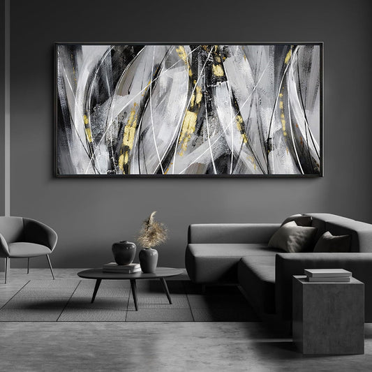 KLAKLA Abstract Frame Wall Art - Black and White Picture for Living Room Black and Gold Framed Artwork Canvas Art Work for Office Home Decor Bedroom Wall Decoration - 58x29 Inches