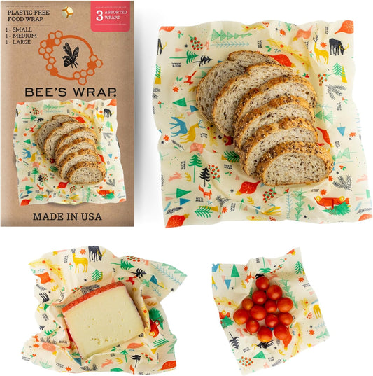 Bee's Wrap Beeswax Wraps for Food - Made in USA Reusable & Organic Food Wraps, Sandwich Wrap & Bowl Covers - Eco-Friendly Alternative to Aluminum Foil, Winter Wonderland 3 Pack (S, M, L)