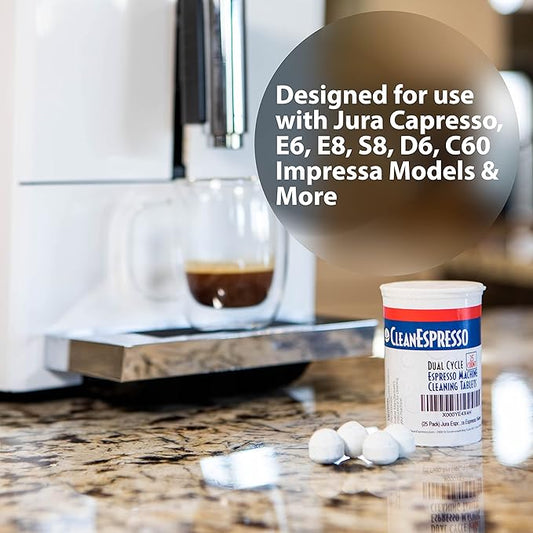 CleanEspresso - 25 Cleaning Tablets Designed For Jura Coffee Machines - 3.5g Dual Cycle Espresso Machine Cleaning Tablets for Jura Espresso Machines - Coffee Maker Cleaner