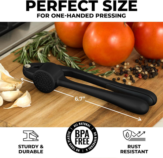 Zulay Kitchen Premium Garlic Press - Durable Garlic Masher with Soft, Easy to Squeeze Handle - Garlic Mincer Tool - Sturdy Easy to Clean Garlic Crusher (Black)