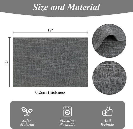 SHACOS Woven Fabric Placemats Set of 4 Heat Resistant Place Mats Non Slip Washable Double Layer Cloth Placemats Reversible Table Mats Kitchen Dining Table Decor (4, Dark Grey)
