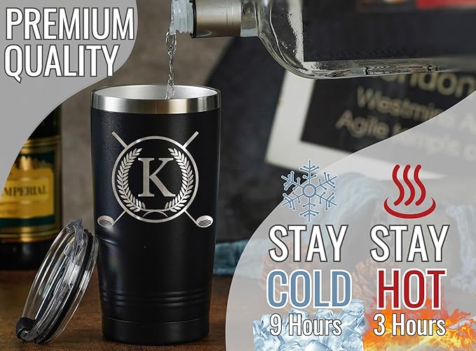 Onebttl Golf Gifts for Men with Initial for Golfer & Golf Lovers, 20oz Travel Mug, Perfect Gifts for Men, Birthday, Christmas - K