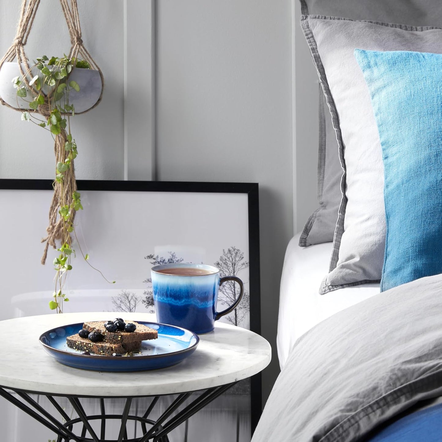 Denby - Blue Haze Coupe Salad Plates Set of 6 - Dishwasher Microwave Oven Safe - Scratch Chip Resistant Lunch, Appetizer, Dessert Plates - 8.25 Inch Ceramic Stoneware Dinnerware Set