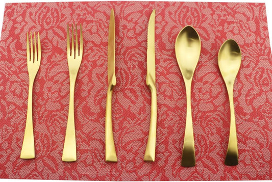 6-Piece Flatware Set,Extra Thick Heavy Duty - 18/10 Stainless Steel Cutlery Sets,High Matte Finish Gold Flatware Sets Service for 1,Multipurpose Use for Home,Kitchen,Tableware Utensil Sets