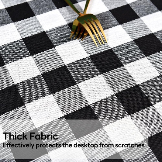 Gingham Tablecloth Rectangle Table Cloth Heavy Duty Cotton Checkered Table Cover for Spring Picnic Kitchen Dining(C-Black, 52x86 inch)