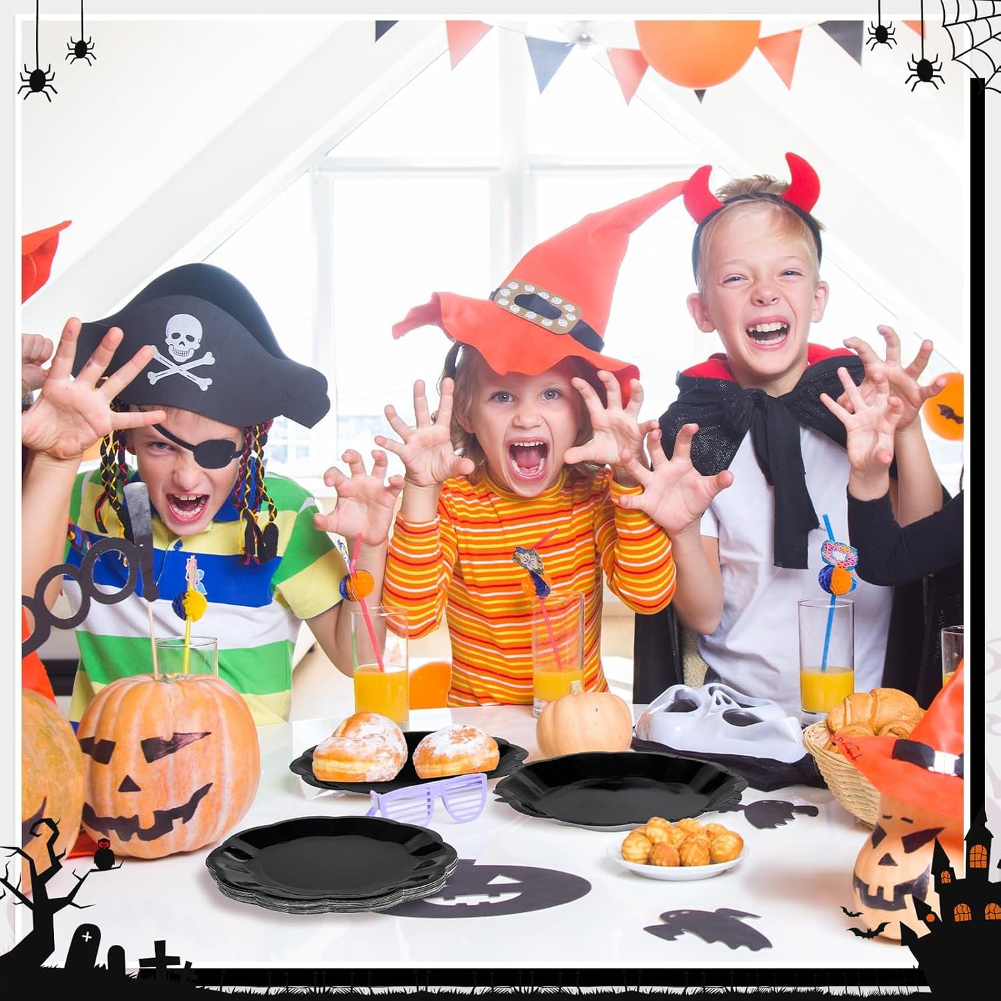 30pcs Black Halloween Paper Plates, 9 in Scalloped Halloween Party Plates Black Dinner Plate Disposable Paper Plate for Wedding, Birthday, Baby Shower, Holiday Party