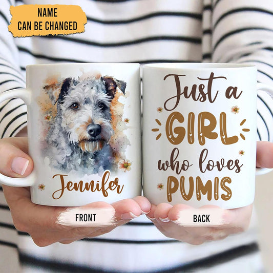 Hyturtle Personalized Gifts Pumi Lover - Just A Girl Who Loves Pumis Custom Name Ceramic Coffee Mug Cup 11oz - Idea Cute Dog Lover Gifts For Women, Girl Daughter On Birthday, Christmas