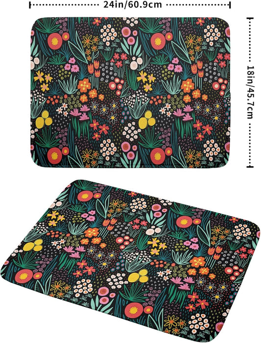 Giwawa Colorful Flowers Dish Drying Mats for Kitchen Counter 18 X 24 Inch Spring Floral Microfiber Dish Mat, Reversible Dish Drainer Mats Countertops Protector Pad