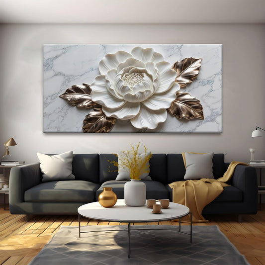 Suconvng Canvas Wall Art Living Room Home Wall Decor Modern White Flower Canvas Art Wall Decor 29 X 58 Inches Large Wall Art Elegant Marble Texture Picture For Bedroom Office Artwork