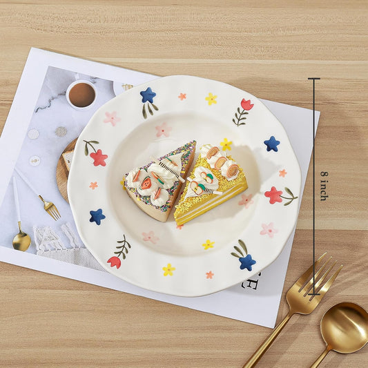 Koythin Ceramic Straw Hat Ramen Bowl Set, Pasta Bowls, Salad Serving Bowl for Noodle, Dinner, Salad, Microwave Dishwasher Safe (Large Floral Fragments)