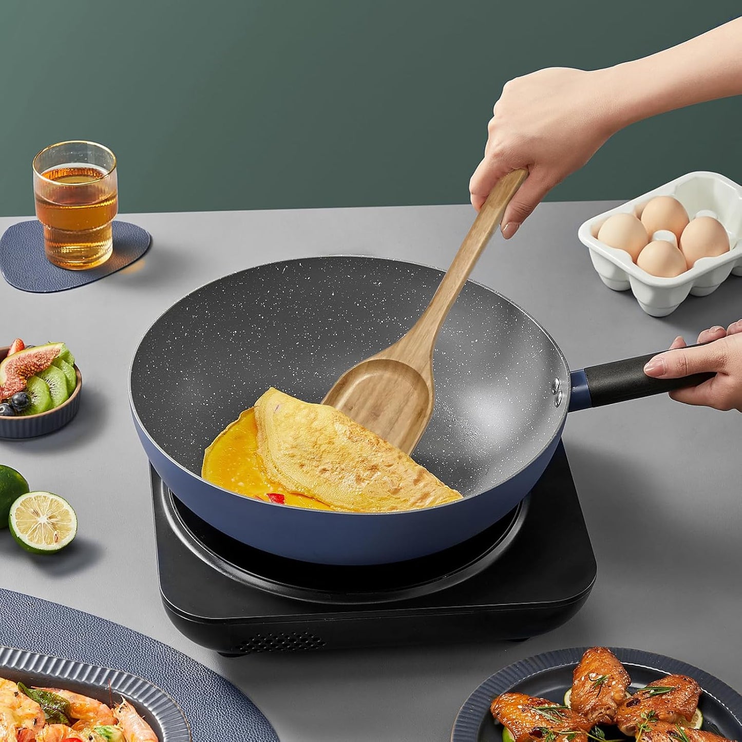 GEEKHOM Bamboo Spatulas for Nonstick Cookware, 13 Inch Wooden Kitchen Utensils, 2 Pack Flat Wood Spatula Turners for Cooking Stirring, Flipper for Pancake, Fish, Egg