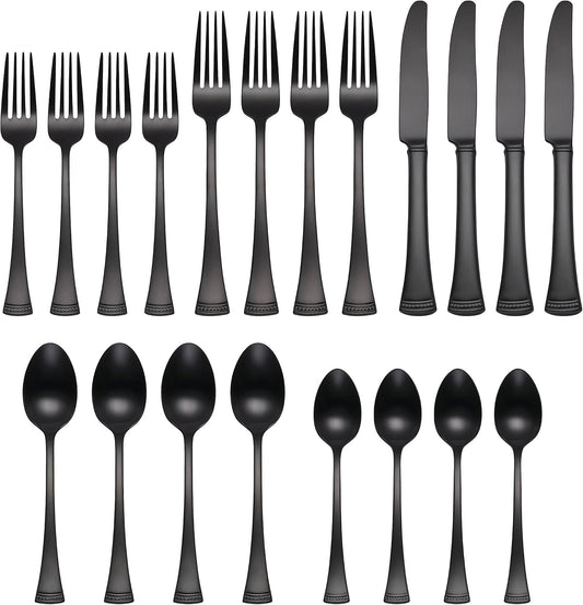 Lenox Portola Satin Black Piece Flatware Set, 20 Count, Metallic