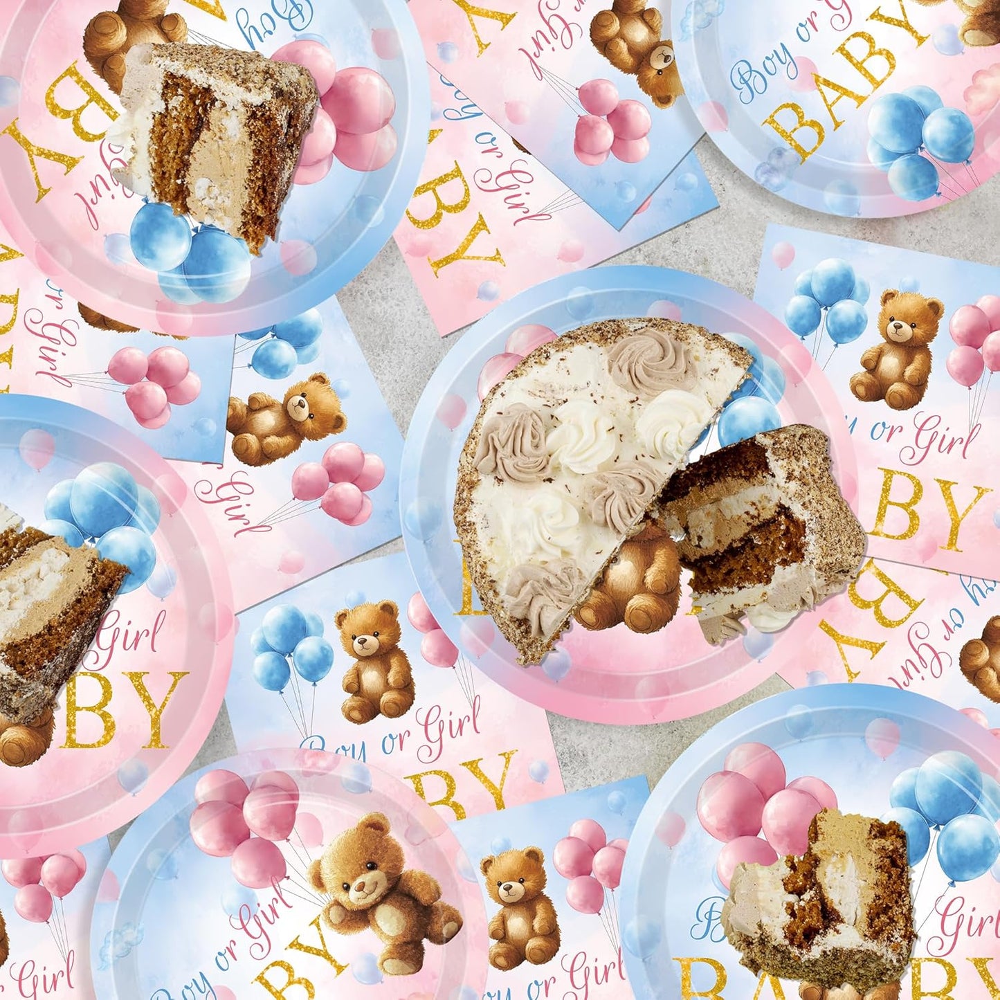 140 Pcs Bear Gender Reveal Decorations Plates Cups and Napkins Sets Boy Or Girl Gender Reveal Decorations Serves 20