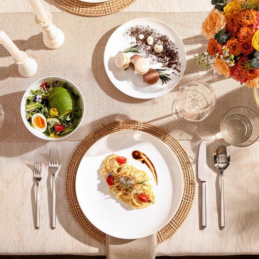 KINGSTONE Bone China Dinnerware Sets, 18-Piece Dinnerware Set for 6, Lightweight Durable, Dishwasher Safe, Tableware for Daily Use with Elegant Design, White