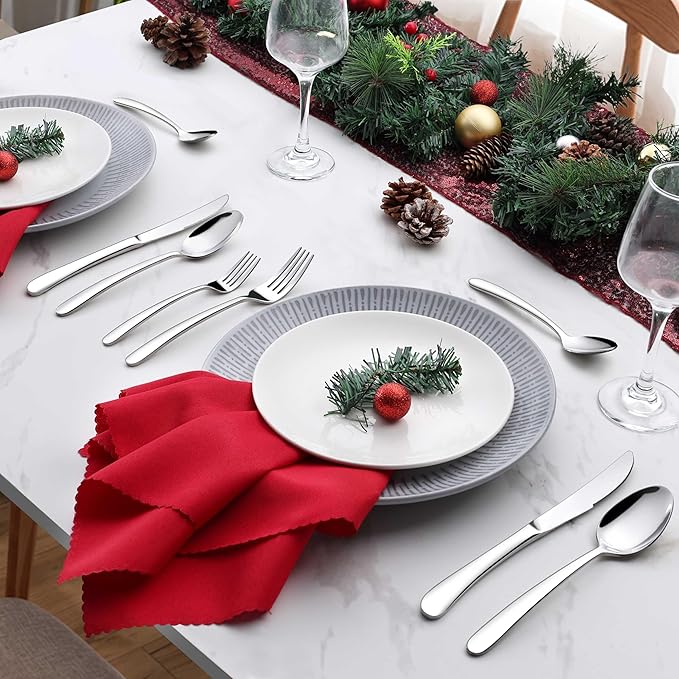 Onader 65 Piece Heavy Duty Silverware Set with Serving Utensils, Stainless Steel Flatware Cutlery Set for 12