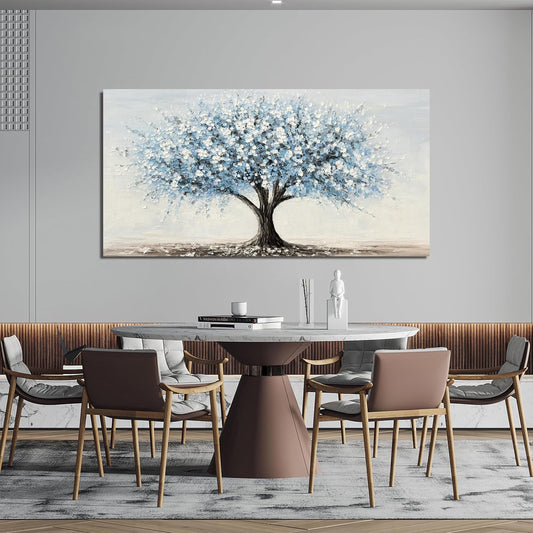 Canvas Wall Art Decor Large Tree of Life Wall Art Decorations Canvas Art Wall Decor Wall Art Pictures for Living Room Vintage White Blue Wall Art Prints Artwork for Walls Bedroom Office Decor 24"X48"