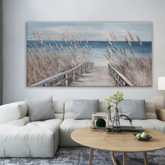 Canvas Wall Art Decor Large Modern Wall Art Decorations Blue Beach Coastal Artwork for Walls Textured Wall Art Prints Pictures Wall Decor Wall Art Bedroom 29"X58" For Room Living Room Office Decor