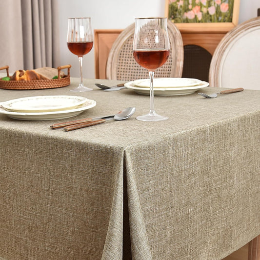 Fitable Linen Textured Tablecloths 2 Pack, Faux Burlap Rectangle Table Clothes for 8 Foot Tables, Flax Holiday Table Covers for Vendor Events, Party, Wedding, Farmhouse (Khaki, 54 x 120 Inch)