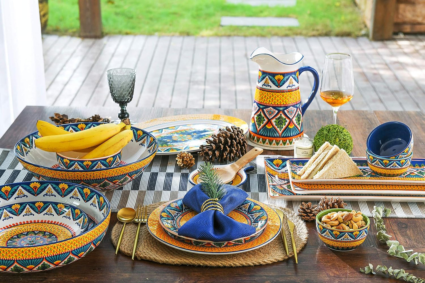 Bico Havana Ceramic 14 inch Rectangular Serving Platter, Set of 2, for Serving Salad, Pasta, Cheese, Ham, Appetizer, Microwave & Dishwasher Safe