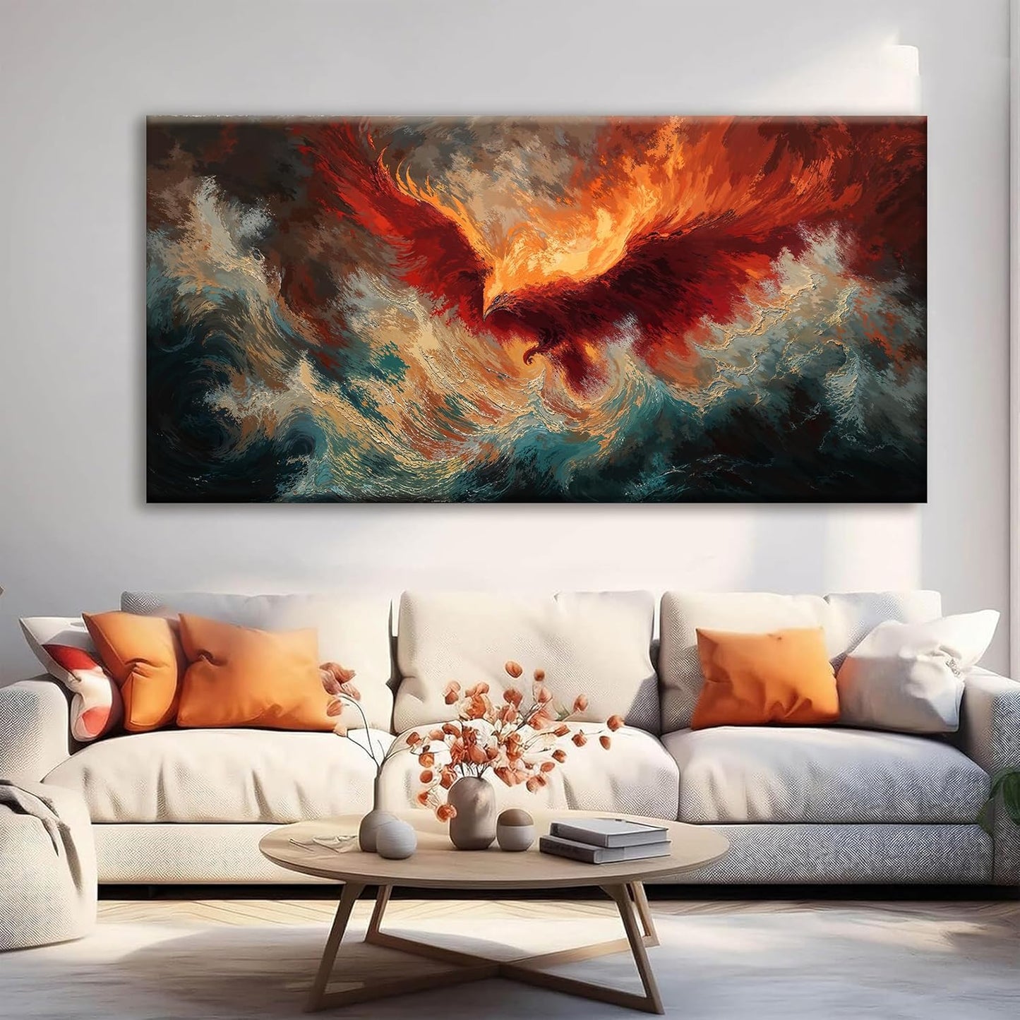 Large Wall Art Living Room Decor Red Retro Fire Phoenix Artwork Ready To Hang Room Wall Decor Abstract Wall Art For Bedroom Kitchen Office Modern Canvas Prints 29x58 Inch