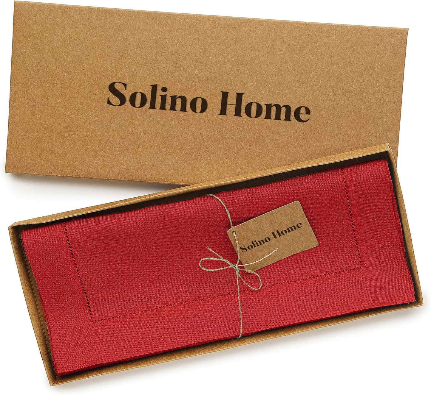 Solino Home Linen Red Table Runner 72 Inches Long - 100% Pure Linen Hemstitch Table Runner 14 x 72 Inch for Dresser, Dining, Christmas, Holiday - Classic Hemstitch