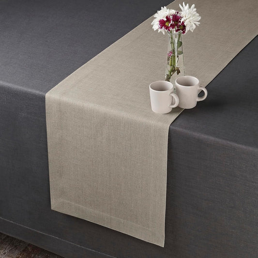 D'Moksha Homes Linen Natural Table Runner 60 Inches - 100% Pure Linen Short Table Runner 14 x 60 Inch for Coffee Tables, Dresser, Fall, Autumn and Halloween - Machine Washable