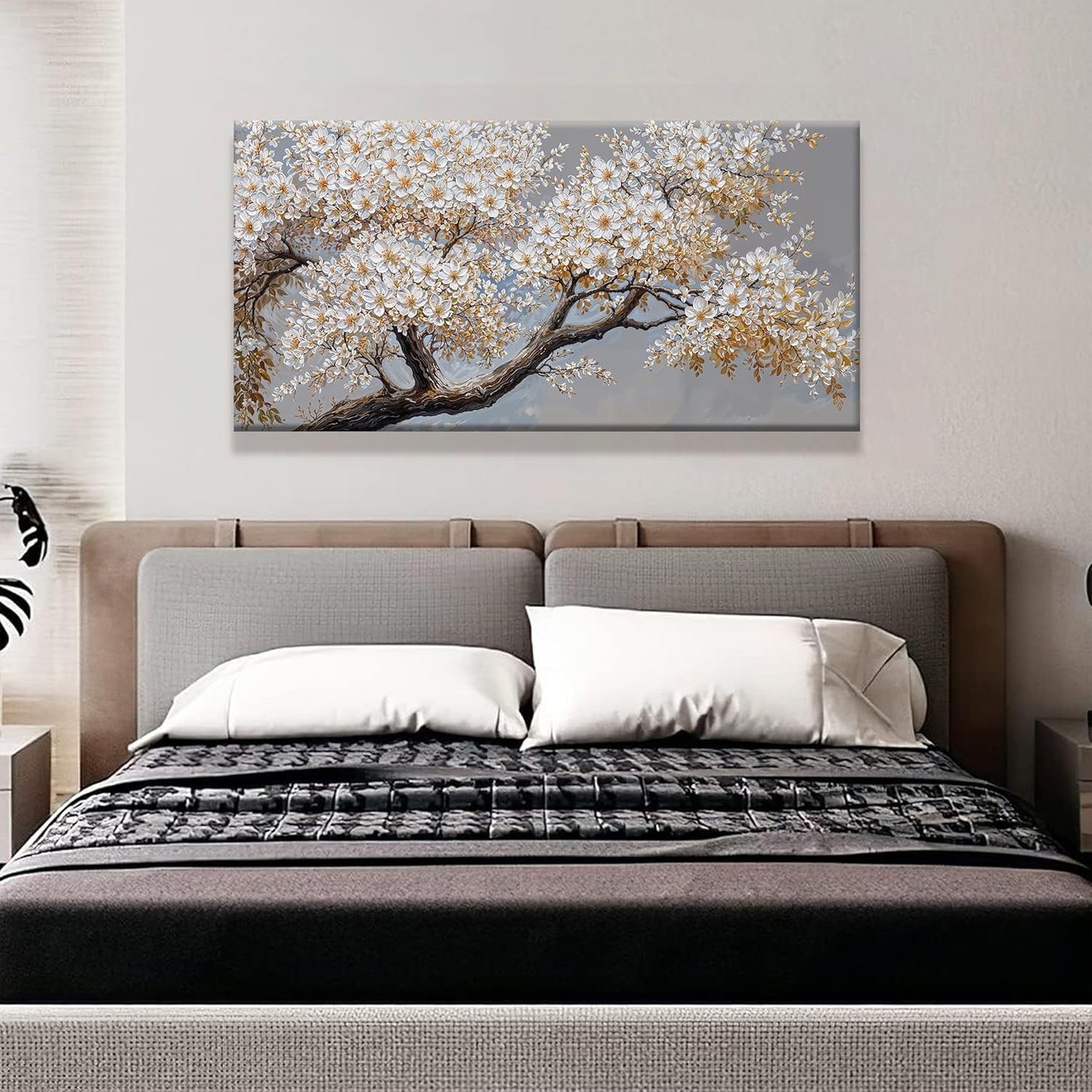 Modern Wall Art Decor White Flowers On Tree Artwork For Walls Decor Ready To Hang Pictures For Bedroom Wall Decor Living Room Office Kitchen Bathroom Canvas Prints 20x40 Inch