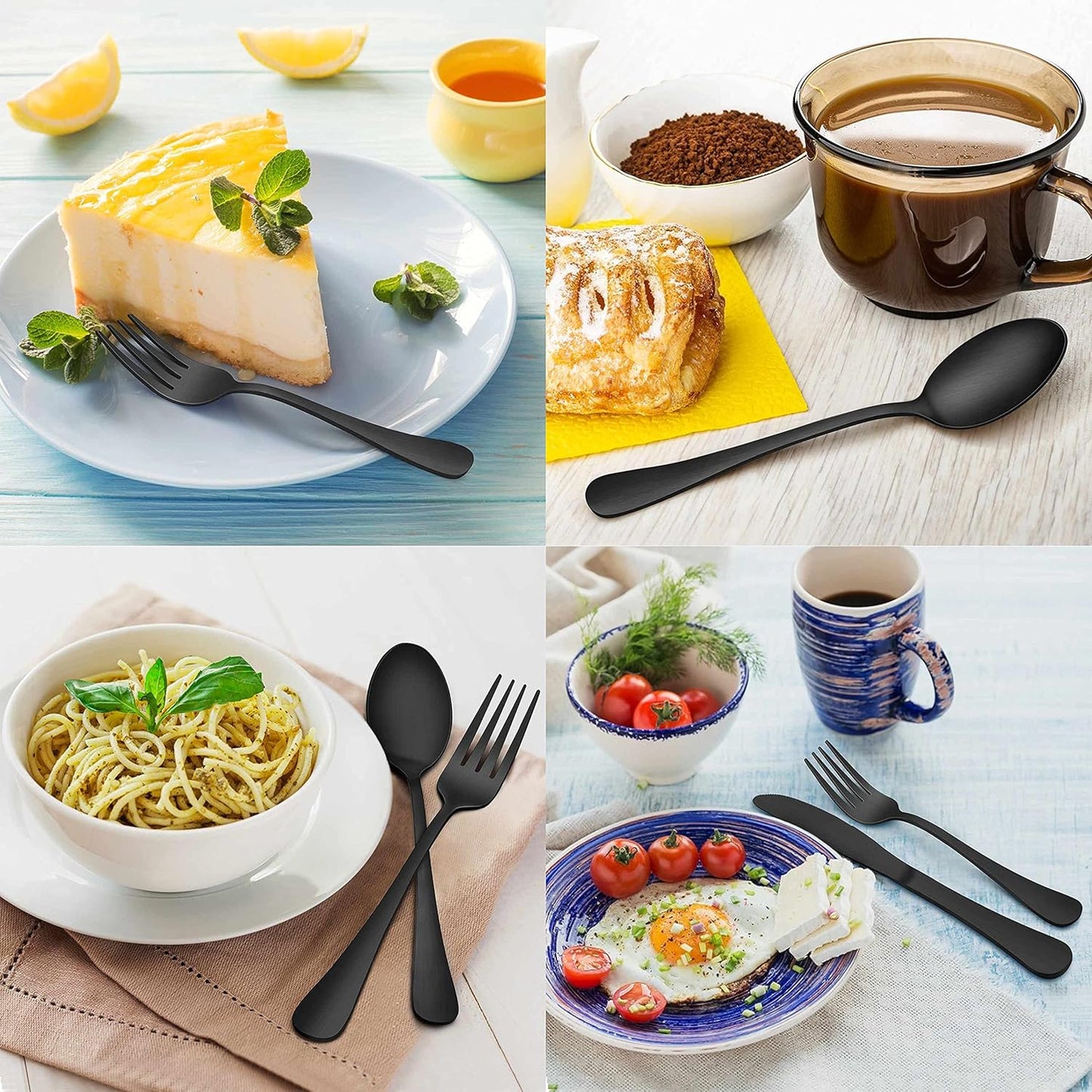 Herogo 40-Piece Matte Black Silverware Set with Drawer Organizer, Stainless Steel Flatware Cutlery Set for 8, Modern Tableware Eating Utensils with Tray, Dishwasher Safe, Satin Finish