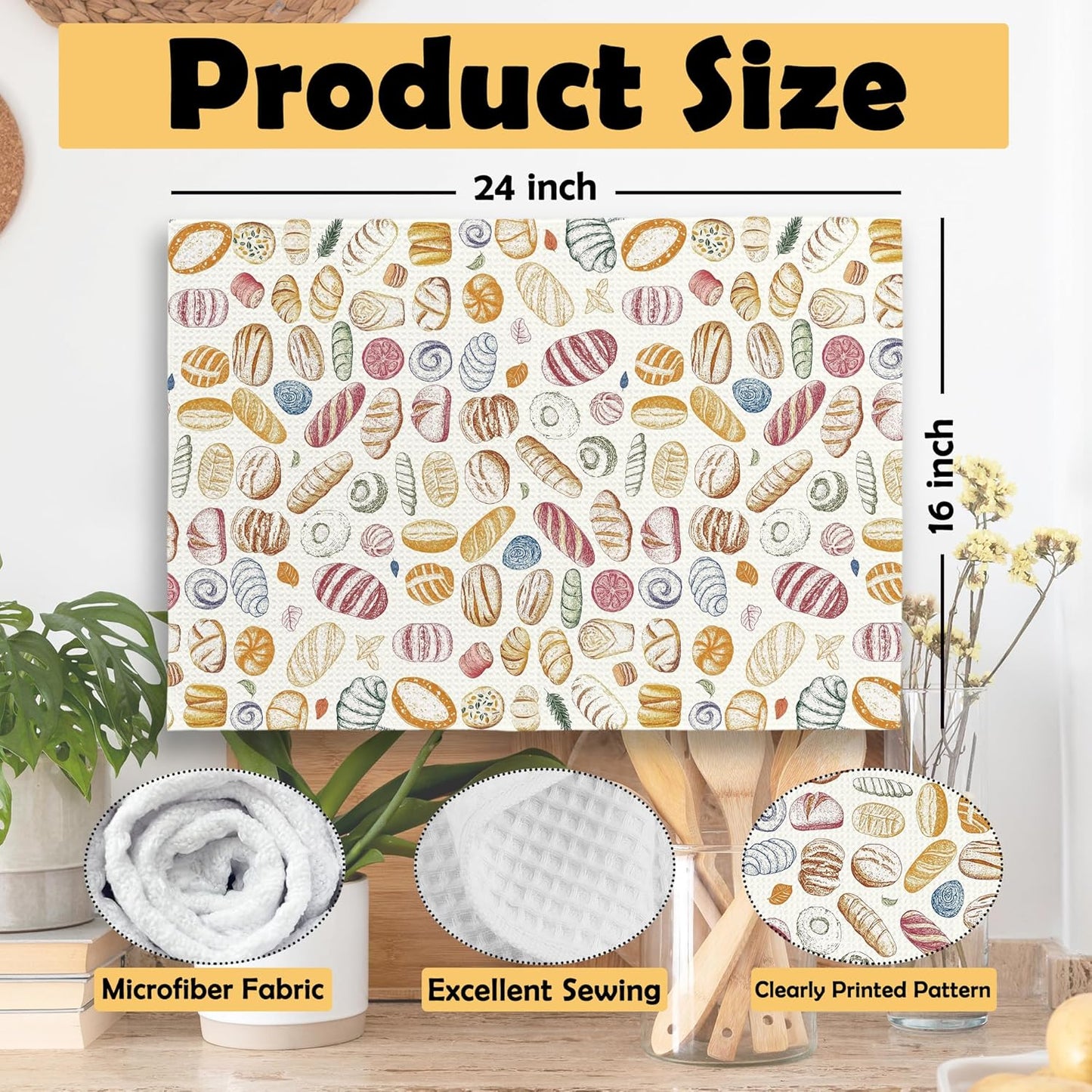 Pasta and Bread Food Kitchen Towels Set of 2, Bread Pasta Lovers Minimal Dining Room Decor Hand Towel, Kitchen Sets for Home Decorations Tea Towel Dish Towels 16x24 Inch