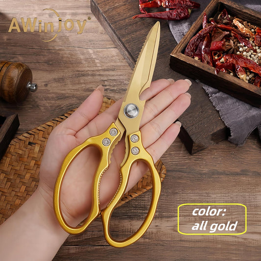 Japanese Gold Kitchen Scissors, Heavy Duty Stainless Steel, Multipurpose Cooking Shears, Dishwasher Safe