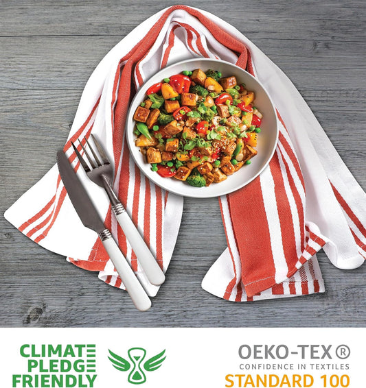 Urban Villa Fall Kitchen Towels 100% Cotton Pack of 6 Highly Absorbent Quick Drying Soft Premium Dish Towels for Kitchen with Hanging Loop Thanks Giving TeaTowels - 20x30 Inch (Rust & White Striped)