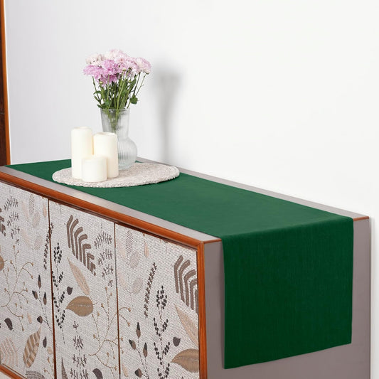 D'Moksha Homes Linen Forest Green Table Runner 90 Inches Long - 100% Pure Linen 14 x 90 Inch Table Runner for Dining, Fall, Autumn and Halloween - Machine Washable