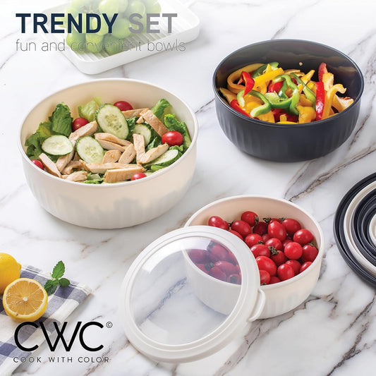 COOK WITH COLOR Prep Bowls with Lids- Wide and Deep Nesting Plastic Small Mixing Bowl Set with Lids, 12 Piece Set - Wide Bowls, Speckled Black