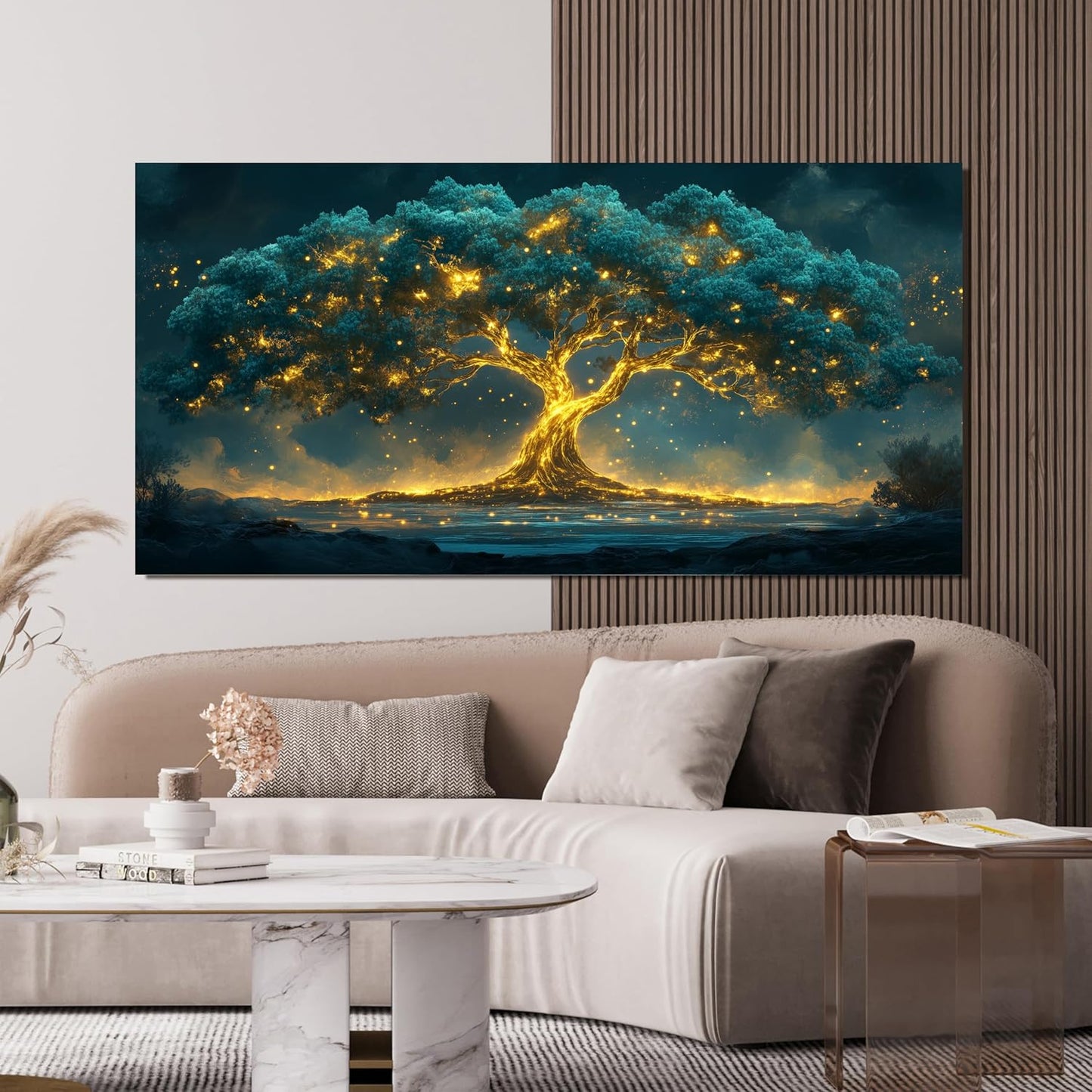 Canvas Wall Art Decor Green Botanical Wall Art Decor Canvas Art Wall Decor Modern Large Tree of Life Wall Art for Living Room Oversized Wall Art Prints Artwork for Walls Home Office Wall Decor 39"X78"