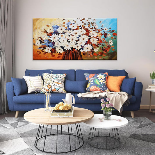 QSQ Canvas Art Wall Decor Modern Minimalist Home Wall Decor Flower Paintings Colorful White Flower Wall Art Prints Floral Wall Art Pictures For Bedroom Kitchen Office Artwork 20" × 40"