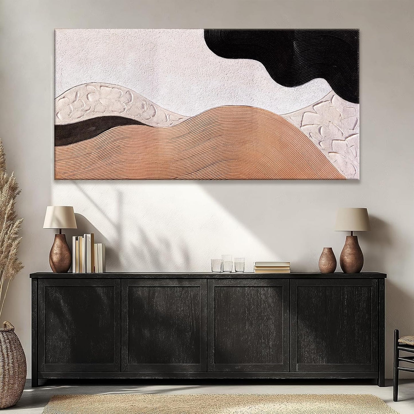 Suconvng Large Abstract Wall Art For Living Room Brown Canvas Art Wall Decor Picture Painting Black Abstract Art Maximalist Artwork For Bedroom Dinning Room Modern Home Wall Decor 29x58 In
