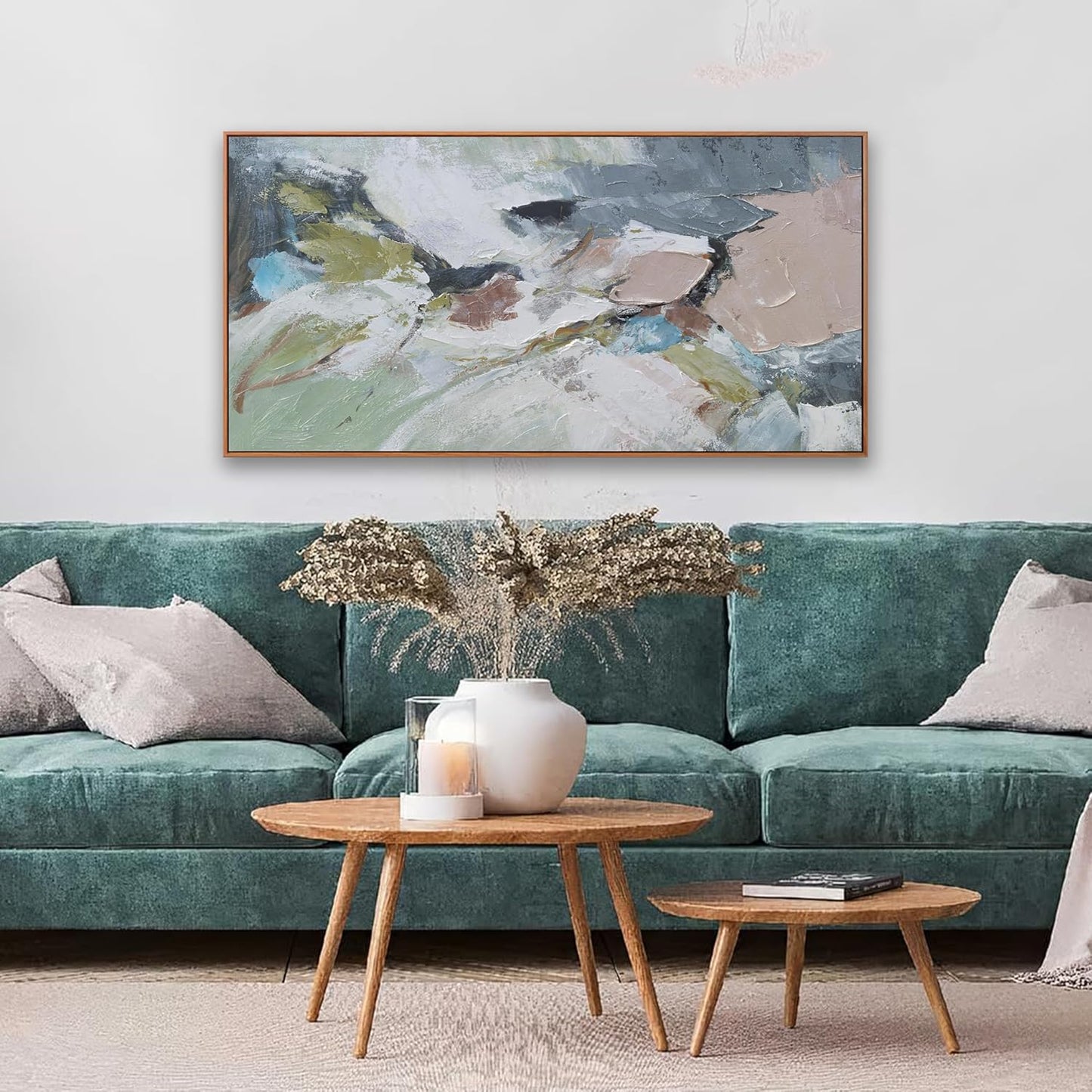 Abstract Wall Art Canvas Pink Green Abstract Wall Decor Paintings 20"x 40" Framed Colorful Modern Artwork for Living Room Bedroom Kitchen